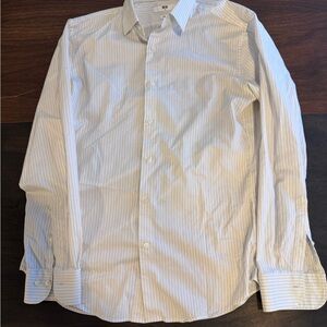 Uniqlo Men's Dress Shirt - White with Black Stripes